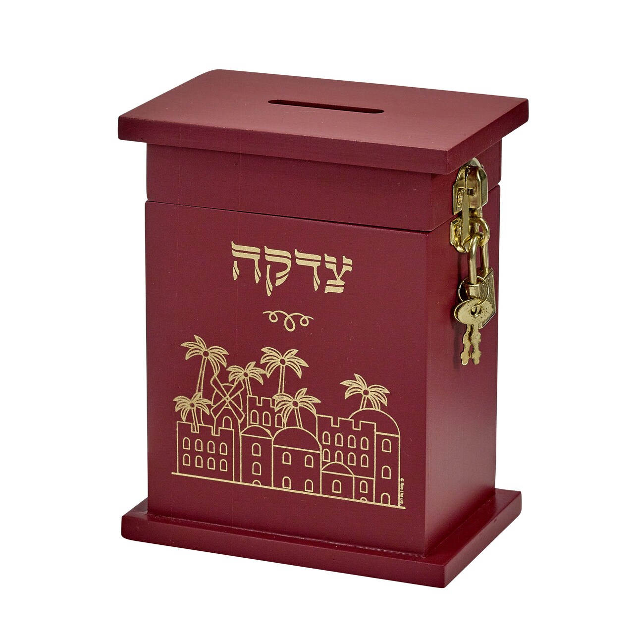 Rite Lite 5.75" Brown and Gold Classical Enameled Wood Tzedakah Box
